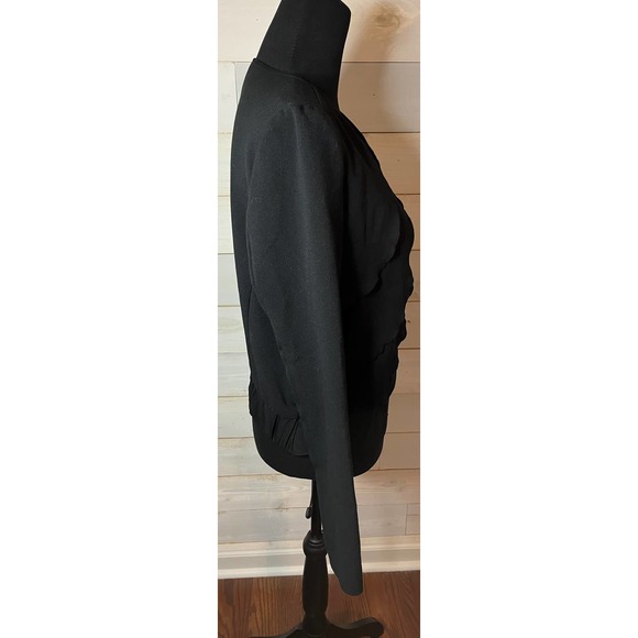 Women's Gap Black Ruffled Jacket Ruching Bottom Sz M Zip Front Top - Picture 4 of 13